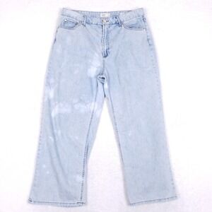 OAT New York Jeans 12/31 High Rise Wide Leg Cropped Bleach Splash Stretch